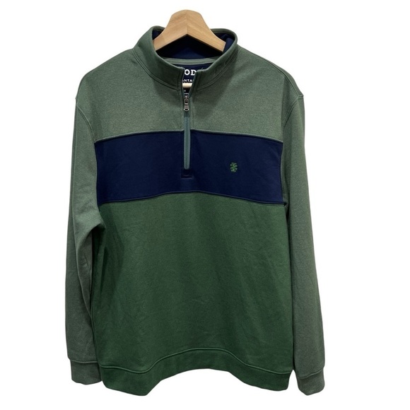 IZOD Quarter Zip Sweatshirt Green Blue Advantage Performance Stretch Size Medium - Picture 1 of 7